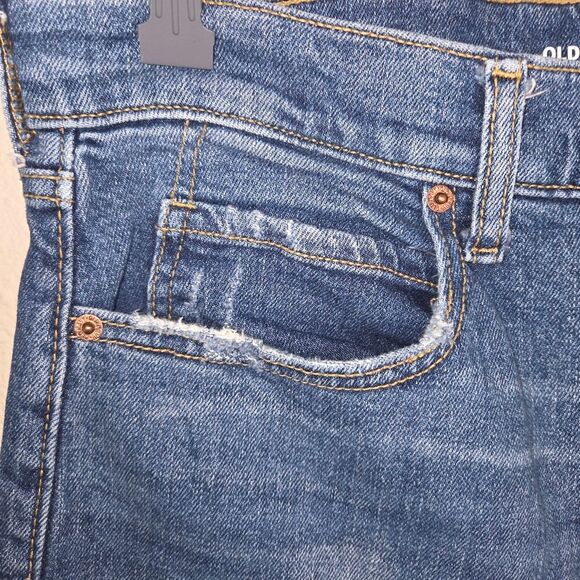 Old Navy Extra High-Waisted Sky-Hi Straight Button-Fly Ripped Jeans Size 14 - Picture 3 of 7